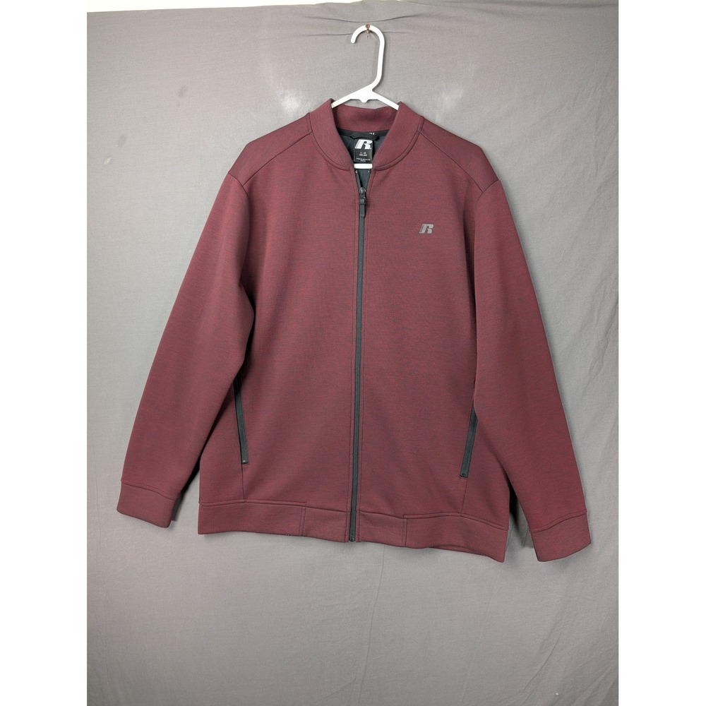 Russell Athletic Mens Full Zip Bomber Jacket Maroon Heathered KE7003 Size L